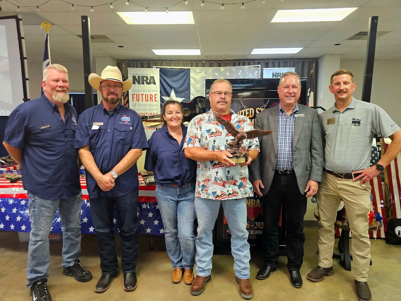 From left to right: Donald Starnes (Committee Secretary) , Don Bullard (Committee Member) , Melinda and LeRoy Pawelek (Committee Treasurer & Chair) , Rocky Marshall (Second Vice President of NRA) and Tyler Ward (South & West Texas NRA Field Representative)