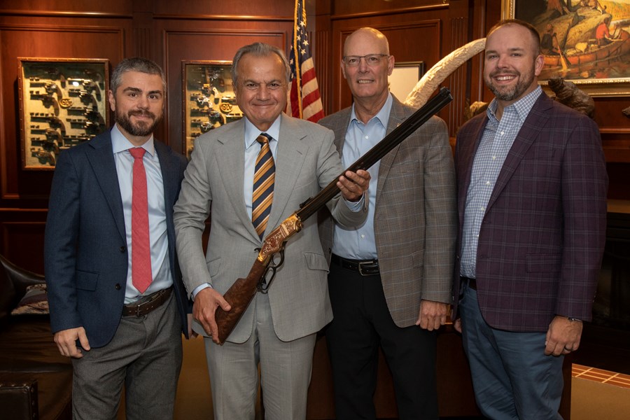 NRA Executive Director of General Operations Josh Savani, Henry Repeating Arms Founder and CEO Anthony Imperato, NRA Executive Vice President and CEO Doug Hamlin and NRA-ILA Executive Director John Commerford. (Photo by Peter Fountain)